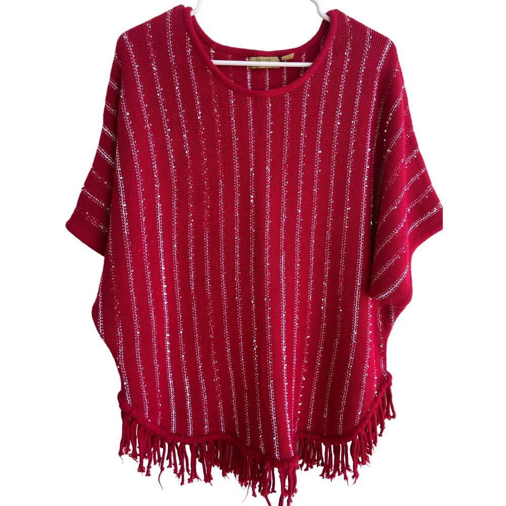 Valerie Stevens Red 3/4 sleeve sequins and  fringe Sweater M CHRISTMAS